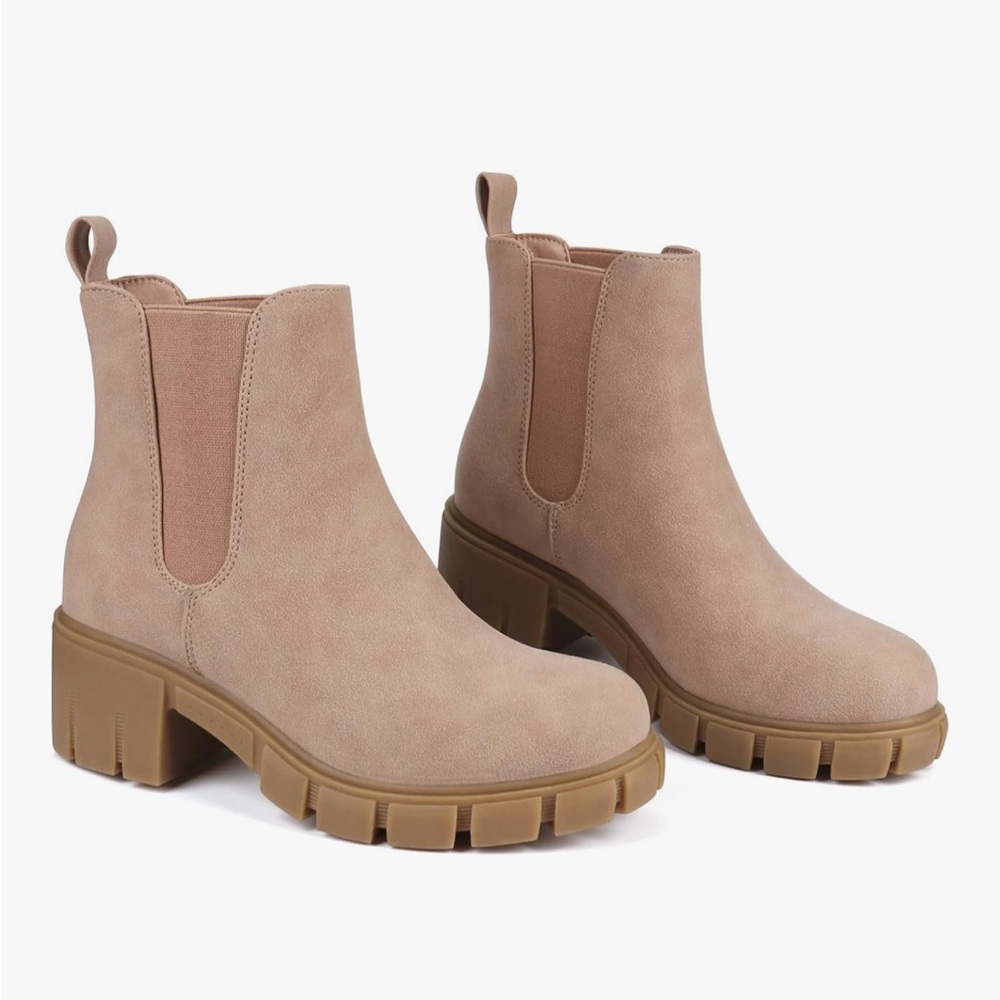 Women Platform Ankle Boots Elastic Chelsea Boots Mid Heel Slip on Booties